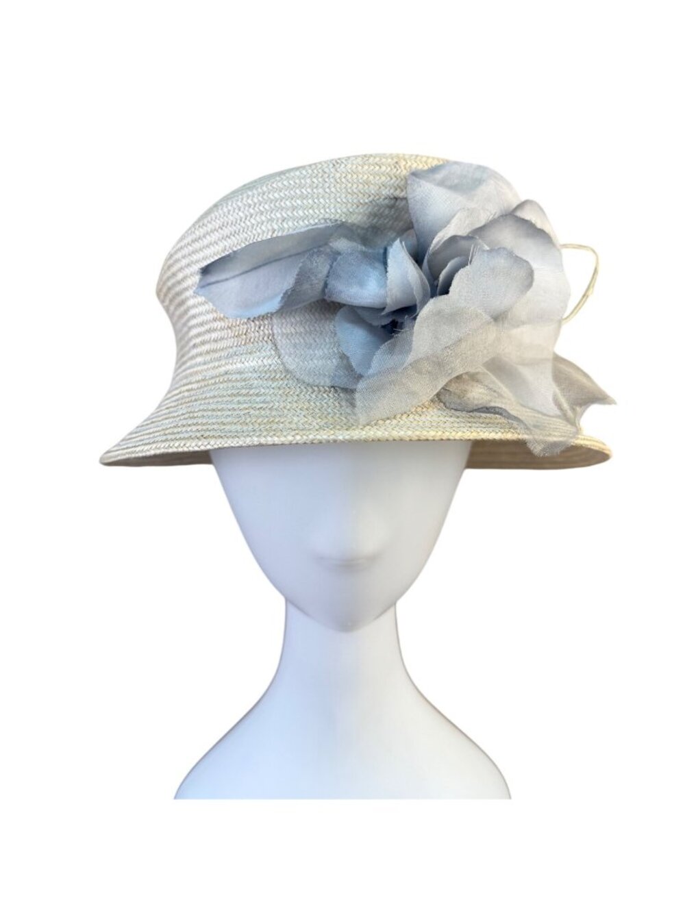 Vintage Ariane Millinery Womens Natural Straw Hat White Wide Brim Floral Accent
